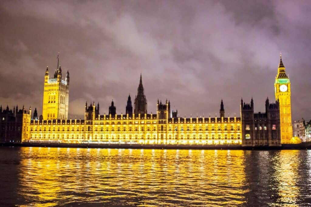 British Parliament and Big Ben at night in Central London